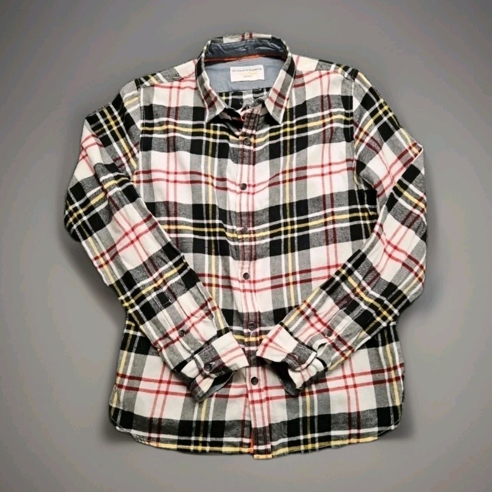 Hudson & Barrow Men's Long Sleeve 100% Cotton Plaid Mountain Flannel Shirt SZ L‎